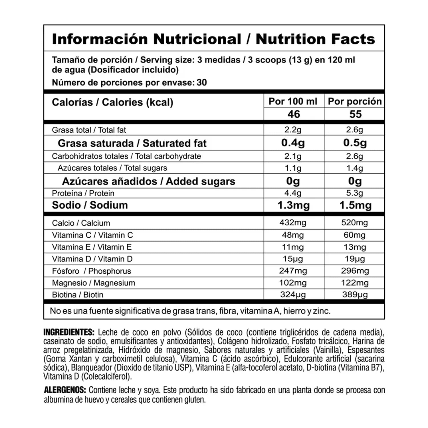 Tabla Nutricional Collagen Stack Prime