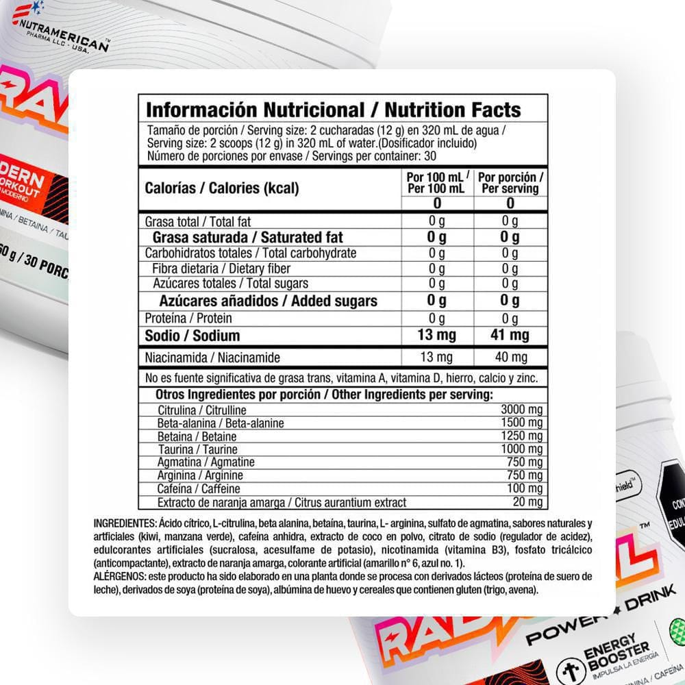 Tabla Nutricional Radical Pre Entreno Nutramerican